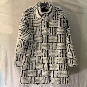 Dennis Basso Faux Fur Black and White Checkered Teddy Jacket